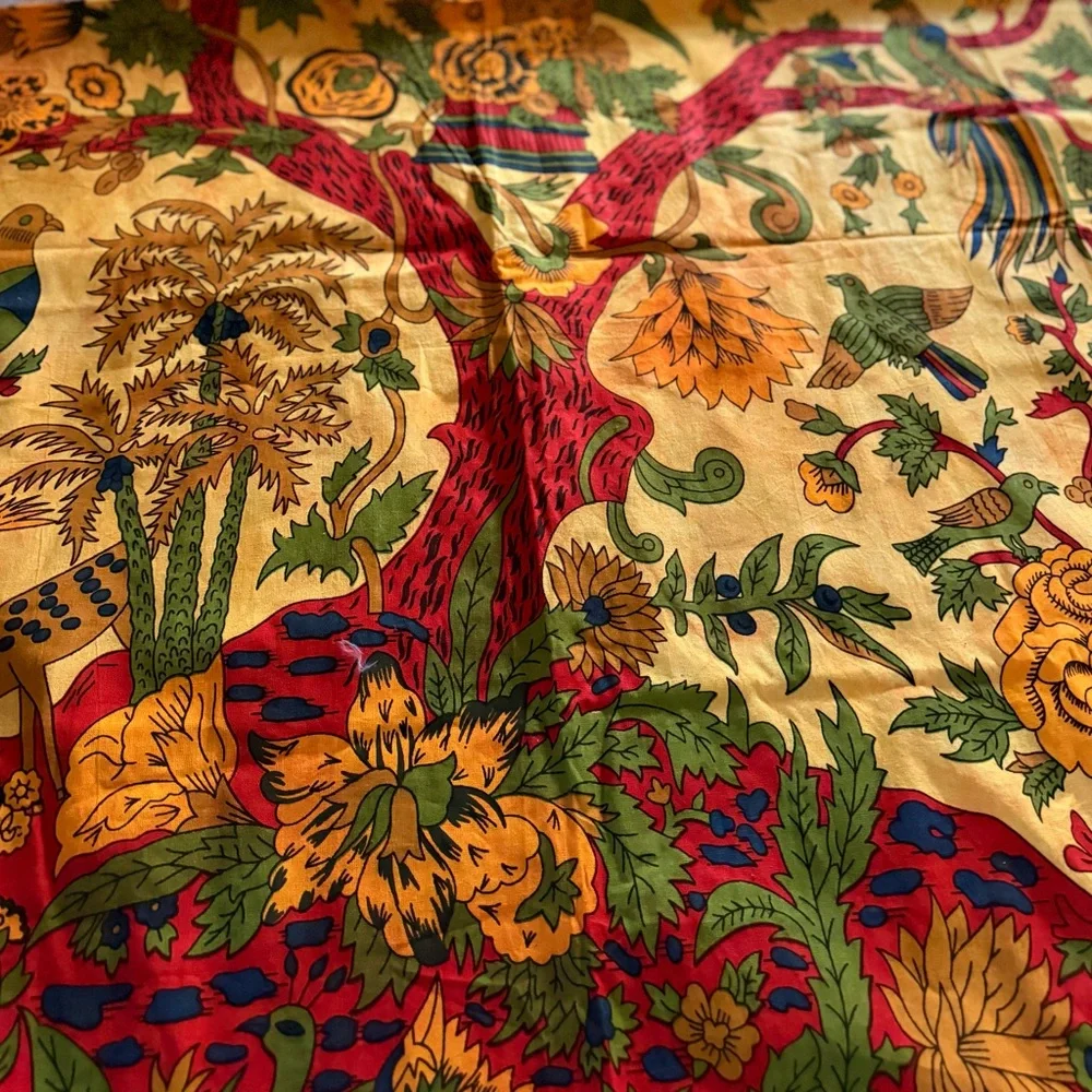 Vintage Tree of Life Textile 84 x 56 Hand Printed Boho Wall Hanging Spread